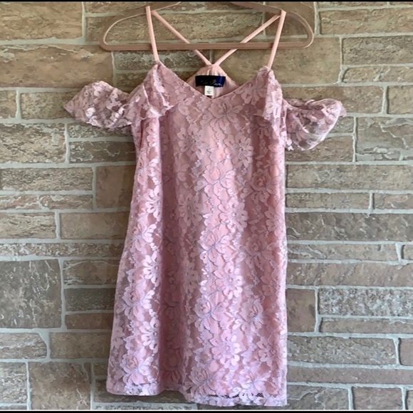 Francesca's Collections Dresses & Skirts - Francesca’s Collection Blue Rain Pink Lace Dress